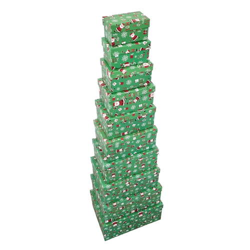 Set 10 cutii dreptunghiulare crăciun - model holly jolly