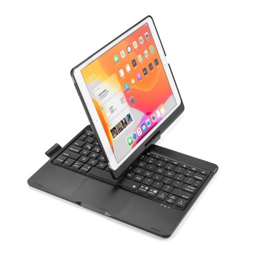 Husa loomax tip mapa, tastatura bluetooth, rotire 360 grade cu touchpad, neagra, 10.2/10.5 inch, cu 6 culori