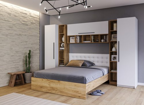 Set mobilier dormitor complet timber tapiterie alba - configuratia 9