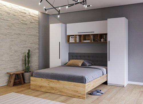 Set mobilier dormitor complet timber - tapiterie neagra - configuratia 11
