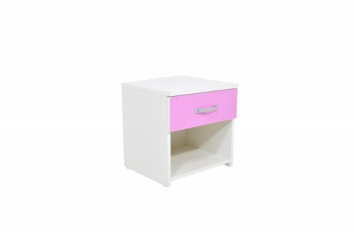 Noptiera leco, 1 sertar, alb/roz, 40 x 35 x 40 cm