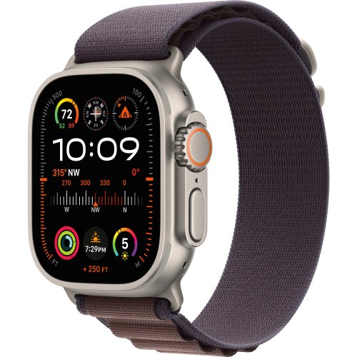 Apple watch ultra 2 cellular 49mm titanium case, indigo alpine loop, medium