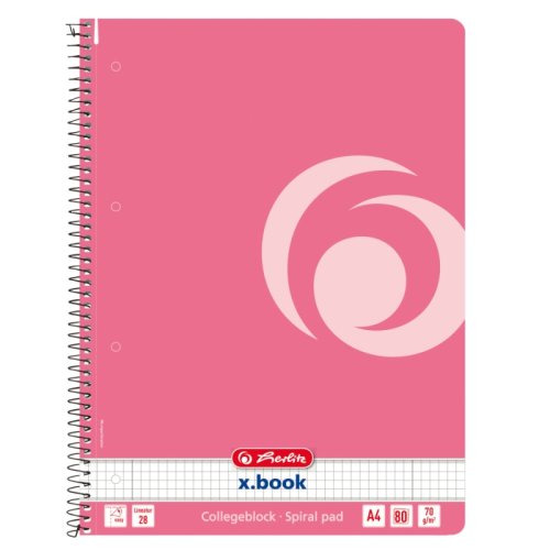 Herlitz Caiet a4 80 file cu spirala patratele, culoare roz