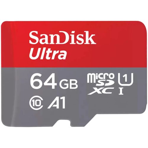 Card de memorie sandisk ultra microsdxc, 64gb, 140mb/s, a1 class 10 uhs-i + sd adapter a1 ultra 140mb/s