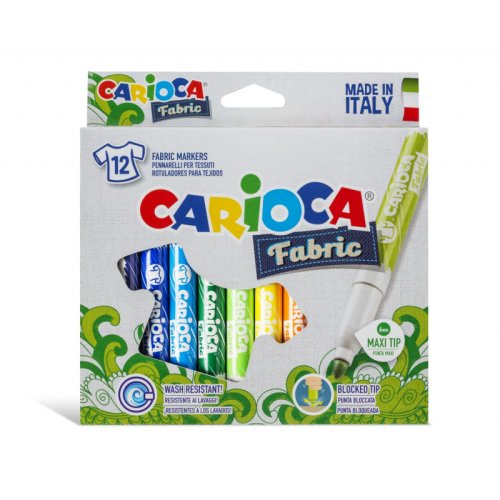 Carioca pentru textile, varf gros - 6mm, 12 culori/cutie, carioca fabric