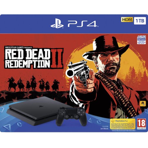 Consola sony ps4 slim (playstation 4), 1tb, negru + red dead redemption 2