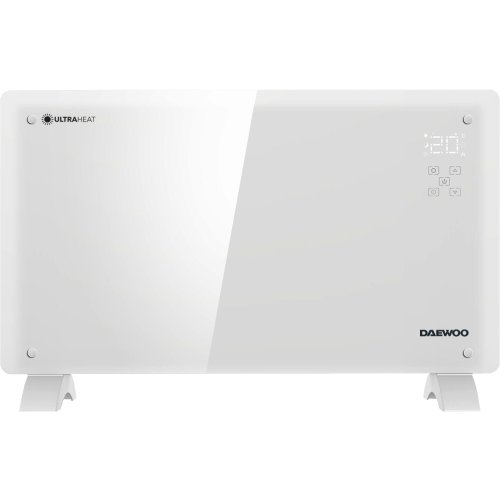 Convector electric smart daewoo dgh1500wifi, 1500 w, suprafata incalzire sticla, wi-fi, compatibil android si ios, touch control, display led, timer, alb