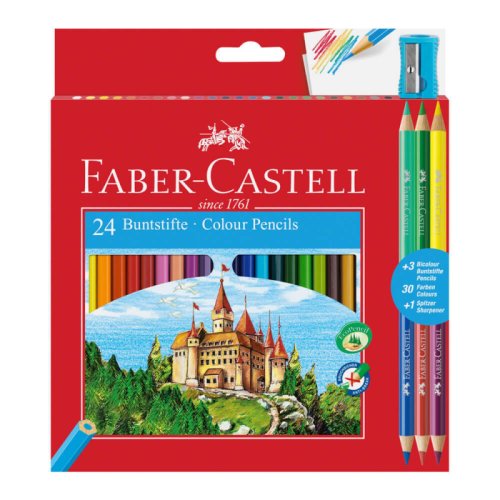 Creioane colorate faber-castell eco, 27 buc/set, 24 creioane colorate + 3 creioane bicolore