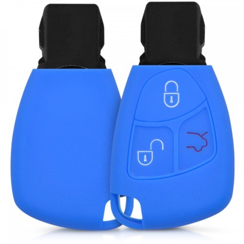 Husa cheie auto pentru mercedes - 2-3 butoane, silicon, albastru, 41626.04