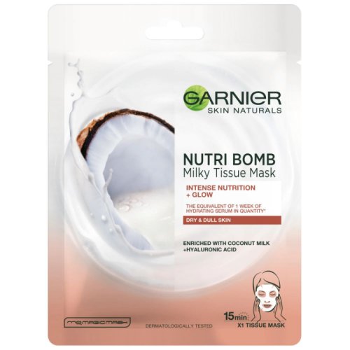 Masca servetel Garnier skin naturals nutri bomb, cu lapte de cocos si acid hialuronic