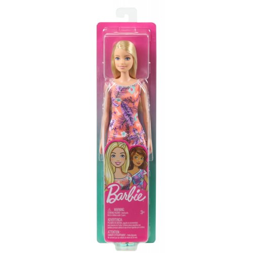 Papusa barbie blonda cu rochita inflorata