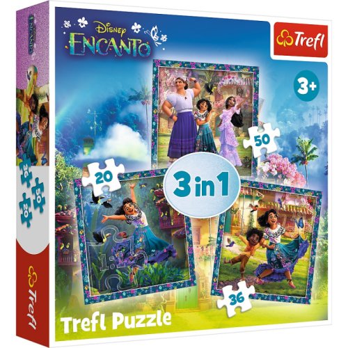 Puzzle trefl 3 in 1 - encanto: eroii din encanto, 106 piese