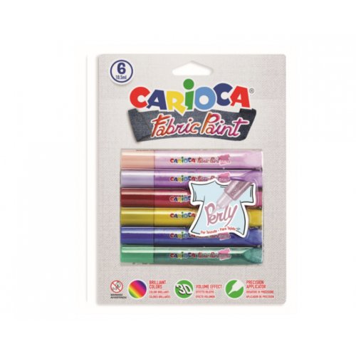 Vopsea pentru textile, rezistanta la spalare, 6 culori/blister, carioca fabric paint - perly