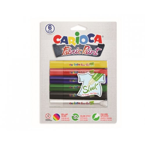 Vopsea pentru textile, rezistanta la spalare, 6 culori/blister, carioca fabric paint - sleek