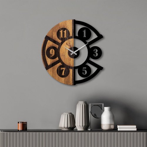 Ceas de perete decorativ din lemn pizza slice, nuc, 3x56x56 cm