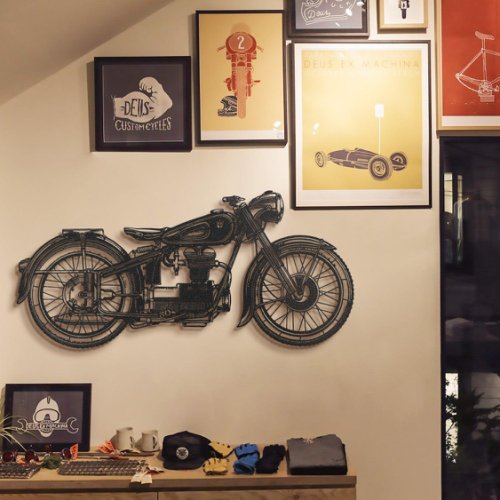 Decoratiune de perete metal motocicleta, negru, 100 x 47 cm