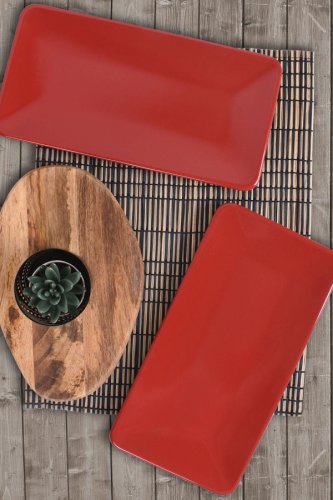 Set 2 platouri fire, ceramica, roșu, 33 x 16,8 x 2 cm