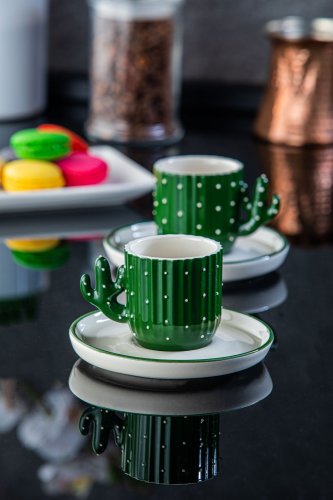 Set cești de cafea coffee cup set tsk-kaktus, verde, 5.5x8x5.5 cm