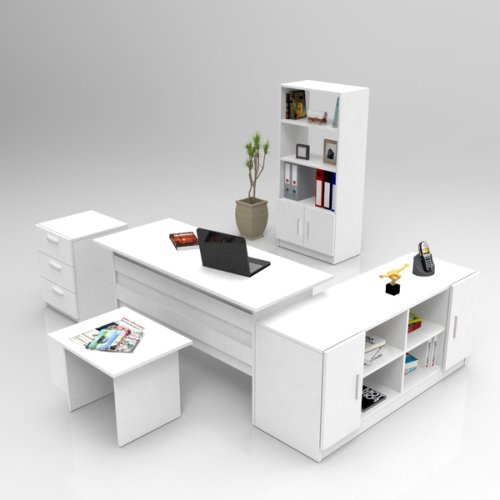 Adana Set de mobilier de birou linta, nuc - alb, 140 x 74 x 60 cm, 5 piese