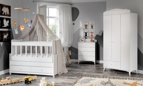 Set de mobilier pentru camera bebelusului sansa eko - white, alb, 95x65x130 cm