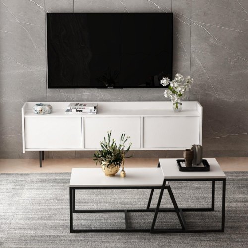 Set mobila sufragerie atlas, alb, masuta de cafea - comoda tv