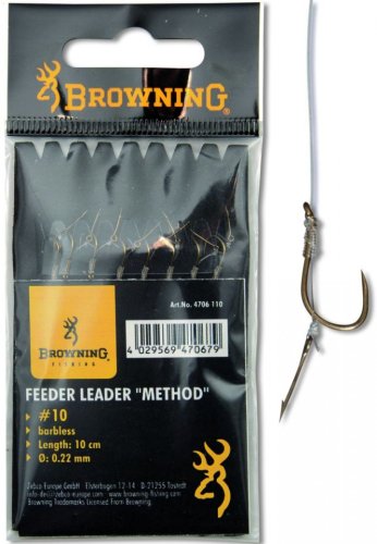Carlige legate browning barbless no.12 10cm 0.20mm pin feeder leader method