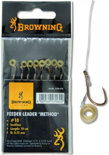 Carlige legate browning barbless no.14 10cm 0.18mm pellet band feeder leader method