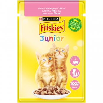Purina friskies junior, pui, plic hrană umedă pisici junior, (în sos), 85g