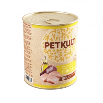 Petkult grain free adult, pui, conservă hrană umedă fără cereale câini, 800g