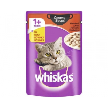 Whiskas creamy soup, vită, plic hrană umedă pisici, (în supă), 85g