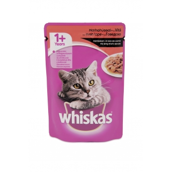 Whiskas adult, vită, plic hrană umedă pisici, (în sos), 100g