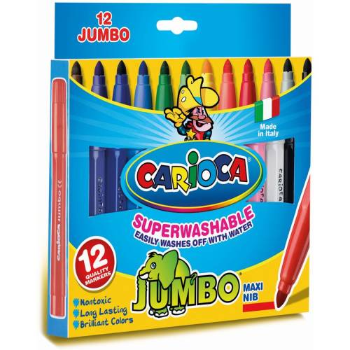 Carioca super lavabila, varf gros 6mm, 12 culori/cutie, Carioca jumbo