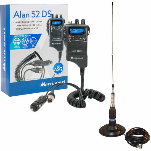 Statie radio kit statie radio cb Midland alan 52 ds + antena pni ml160 cu magnet