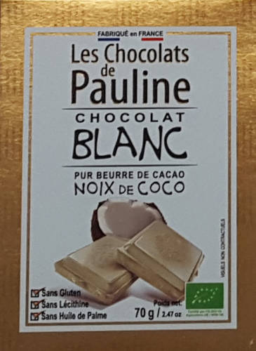 Ciocolata alba cu fulgi de cocos - les chocolats de pauline | les chocolats de pauline