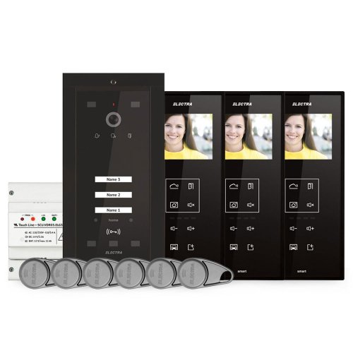 Kit videointerfon electra home el-vint-home-3-35, rfid, 3 familii, ecran 3.5 inch, 800 tvl, tastatura tactila iluminata