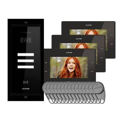 Kit videointerfon electra touch line smart+ vkm.p3fr.t7s4.elb04, 3 familii, ingropat, 7 inch