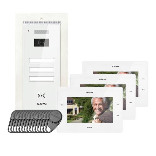 Kit videointerfon electra touch line smart+ vkm.p3fr.t7s4.elw, 3 familii, ingropat, 7 inch