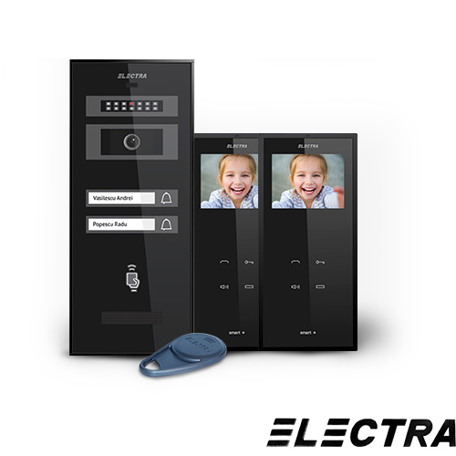 Set videointerfon electra smart kit.vpm.2s0.xxb(w), 2 familii, aparent, ecram 3.5 inch