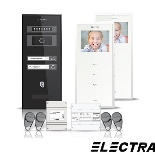 Set videointerfon electra smart vid-elec-07, 2 familii, aparent, ecran 3.5 inch