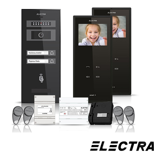 Set videointerfon electra smart vid-elec-11, 2 familii, aparent, ecran 3.5 inch