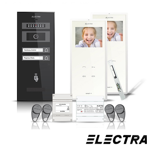 Set videointerfon electra smart vid-elec-12, 2 familii, aparent, ecran 3.5 inch