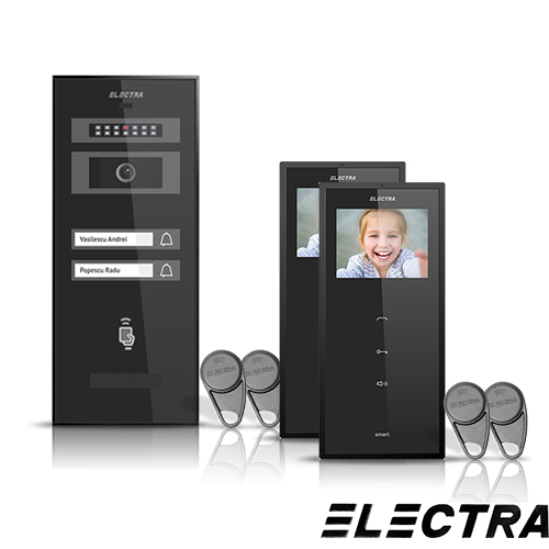 Set videointerfon electra smart vid-elec-20, 2 familii, aparent, ecran 3.5 inch