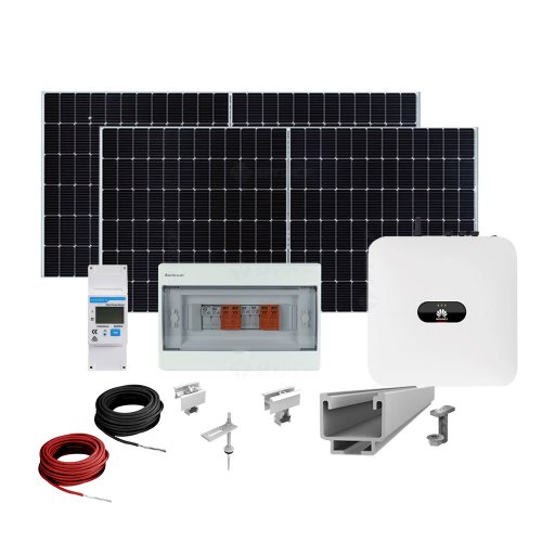 Sistem fotovoltaic complet 5 kw, invertor monofazat hibrid wifi si 12 panouri canadian solar, 120 celule, 455 w, pe structura de metal