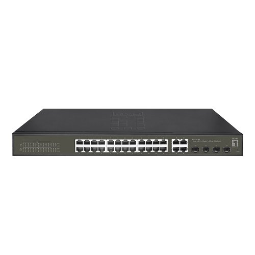 Switch cu 24 porturi rj45 1000 (poe+) + 4 porturi sfp/rj45 combo schrack qlges2128p, 19 inch, 380 w