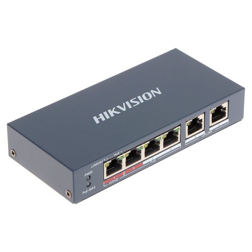 Switch cu 4 porturi poe hikvision ds-3e0106hp-e, 2000 mac, 0.893 mbps, fara management