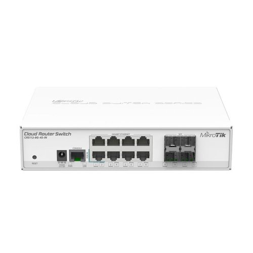 Switch cu 8 porturi gigabit mikrotik cloud router crs112-8g-4s-in, cu management, 4 porturi sfp, poe pasiv