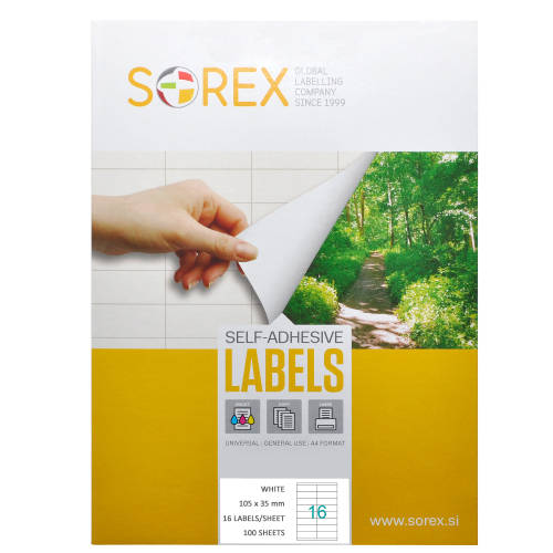 Sorex Etichete autoadezive 16/a4, 105 x 35 mm, alb, 100 coli/top