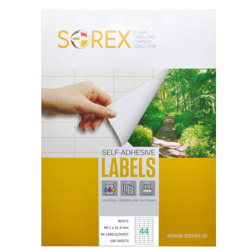 Sorex Etichete autoadezive, 44/a4, 48.5 x 25.4 mm, alb, 100 coli/top