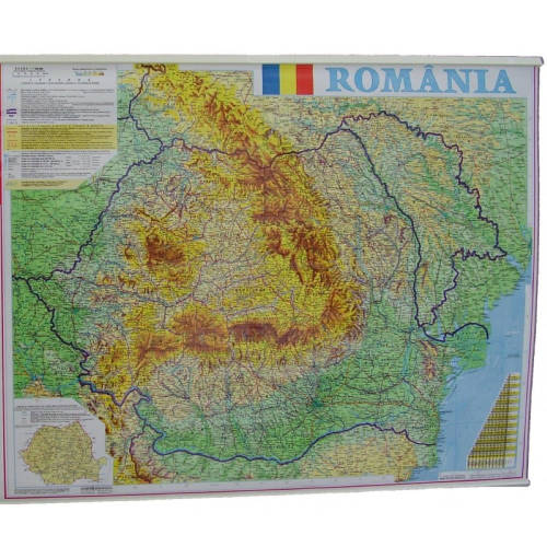 Harta romania fizico-geografica si administrativa, 70 x 90 cm