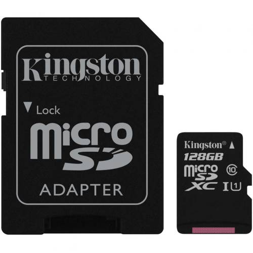 Microsdxc kingston, 128gb, canvas select 80r, clasa 10 uhs-i, r/w 80/10 mb/s, adaptor sd